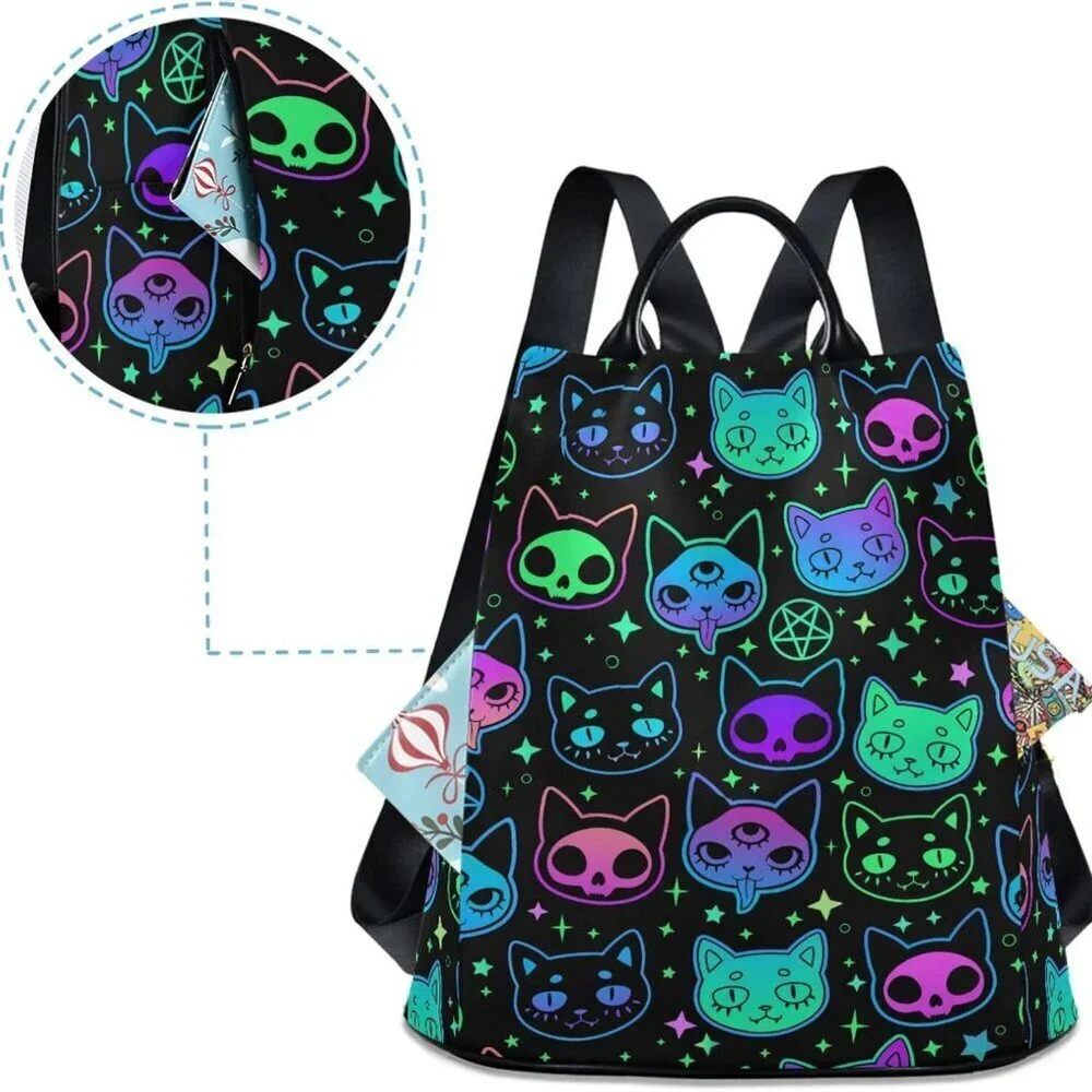 Fashion Backpack Purse Women Rainbow Cat Moon Star Casual Travel School
